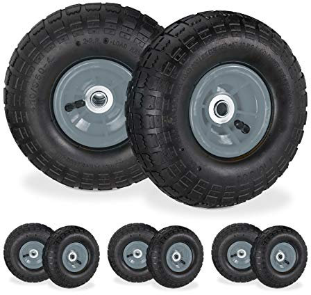 Lot de 8 roues de brouette 4.1/3.5-4, pneus de rechange pour chariot de transport pour essieu de 16 mm, 136 kg, 260 x 85 mm, noir/gris