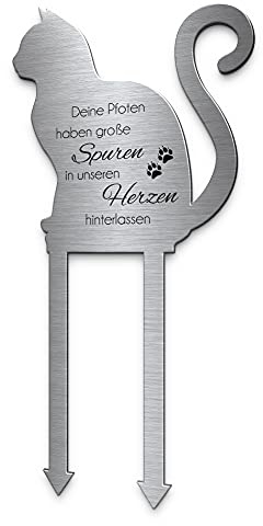 CHRISCK design Grabstecker Katzengrab Deko Edelstahl Mit Trauer Spruch oder Motiv | Grab Deko Grabschmuck Katze | Individuelle Grabdekoration wetterfest