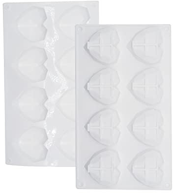 ValueHall Stampo in Silicone a Forma di Cuore 2 Pezzi 3D Diamante Forma Cuore 8 Cavità Facile Rilascio Cuore Stampo in Silicone Cuore Diamante con Antiaderente per Tortiera Cioccolato Gelato V4A09