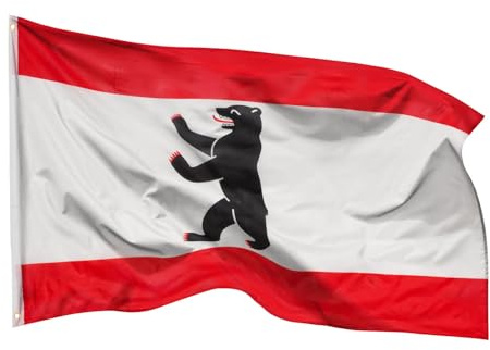 PHENO FLAGS Berlin Flagge 90x150cm - wetterbeständige Fahne mit Messingösen, 100% Polyester, robuste Doppelnaht & in lebendigen Farben - ideal für Flaggen-Liebhaber