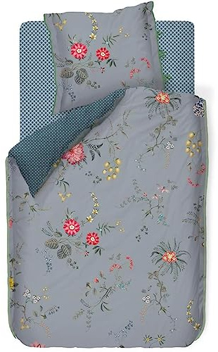 Pip Studio Bettwäsche Fleur Grandeur aus 100% Baumwolle Perkal mit Blumenmuster und Wendeoptik, Blau, 135 x 200 cm