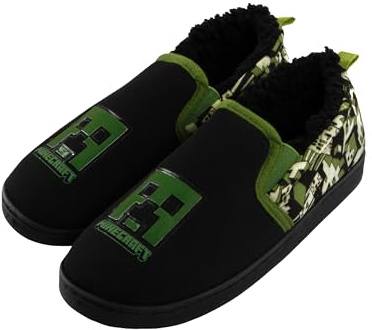 Minecraft Hausschuhe Jungen, Creeper Hausschuhe Kinder Junge, Fleece Gefüttert Gamer Hausschuhe Für Winter, Grün 33