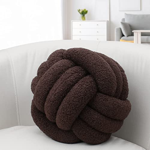 KOGITI Soft Knot Ball Pillow, Lamb Wool Boucle Circular Ball Round Pillow Decorative, for Sofa Car Office Kids Bedroom Photography Props (Brown 21,11 Inch)