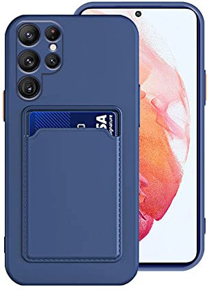 Compatible avec Coque Samsung S23 Ultra Silicone, Protection Samsung Galaxy S23 Ultra Étui pour téléphone avec Porte-Cartes, Antichoc Ultra Fin et Anti-Rayures Carte Housse (Bleu foncé)