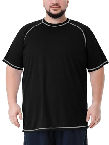 Mens Big and Tall Swim Shirt Sun Protection UPF 50+ Rash Gard Quick Dry T-Shirt Black