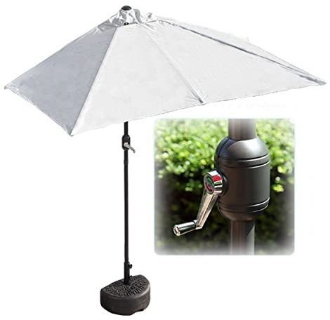 Mezzo Ombrellone Rettangolare da Balcone, Manovella UV50+ Idrorepellente Mezzaluna 250cm/200cm in Acciaio con Base(White+Base,200x100cm)