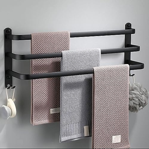 Handtuchhalter Schwarz Wandmontage Badetuchhalter Aluminium Handtuchstange Ständer für Badezimmer, Hotel, Küche(50 cm, schwarz, 3-lagig)