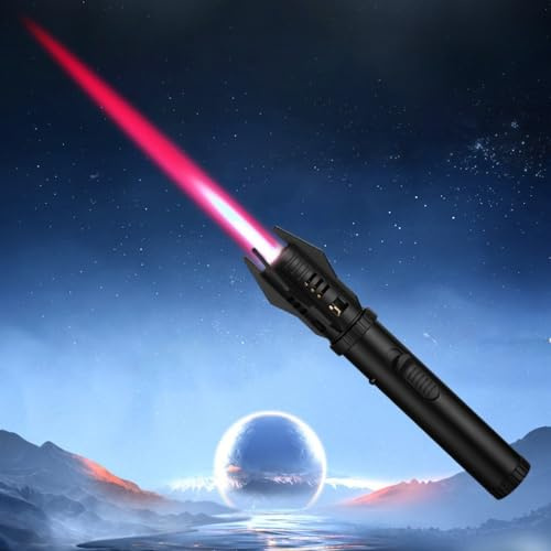 Lightsaber Kitchen Cooking Torch Lighter Adjustable Red Flame, Professional Gift for Chef, Windproof Blow Torch, Refillable Butane Lighter for Creme Brulee, Dessert, BBQ and Baking (Black)