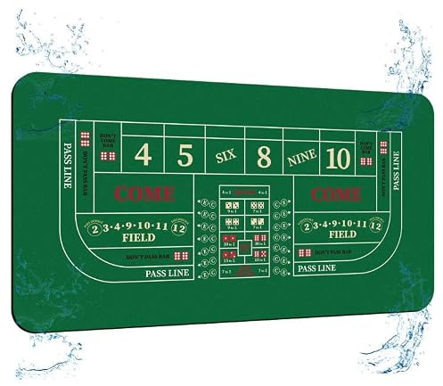 FURUISEN 178,8 x 89,9 cm verbesserte wasserdichte Casino-Craps-Tisch-Layout-Matte mit Tragetasche, rutschfeste Gummi-Craps-Würfelspiel-Layout-Tischabdeckung für Partys, Heimunterhaltung, Spielabend