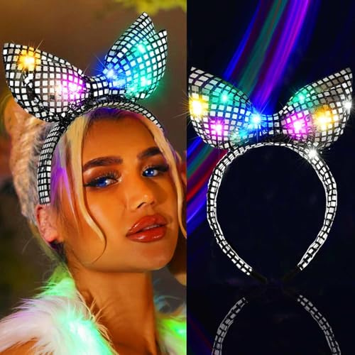 Fashband upplyst rosett pannband LED paljett pannband svart glittrande hårband fest festival karneval hårtillbehör för kvinnor och flickor