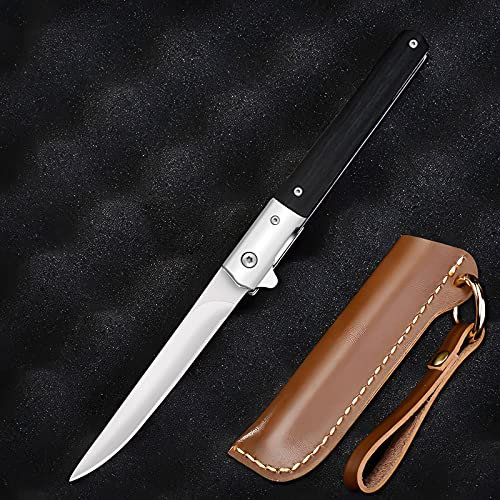 eiloszf Taschenmesser extra scharf Einhandmesser Klappmesser mit Holzgriff Outdoor & Survival Messer mit Edelstahlklinge für Arbeit Wandern Camping (Pointed-Schwarz)