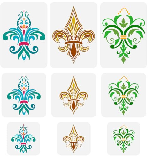 FINGERINSPIRE Set di 9 stencil per pittura a forma di giglio, 3 stili di giglio damascato, per parete, legno, fai da te, decorazione della casa