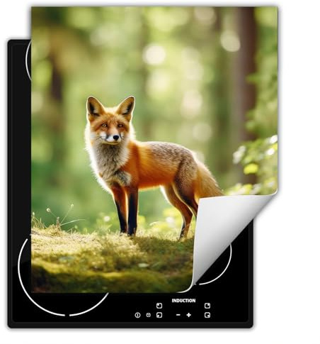 SMTDeco herdabdeckplatte Induktionsmatte herdabdeckung ceranfeld abdeckplatten für ceranfelder induktionskochfeld schutzmatte 50x52 cm Fuchs Wald Grün
