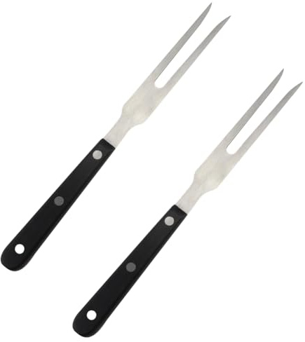 GSHLLO 2 Pcs Stainless Steel Carving Forks Wooden Handle Serving Forks BBQ Meat Forks Kitchen Steak Fork Long Handle Pot Forks Barbecue Metal Forks Classic Grill Forks