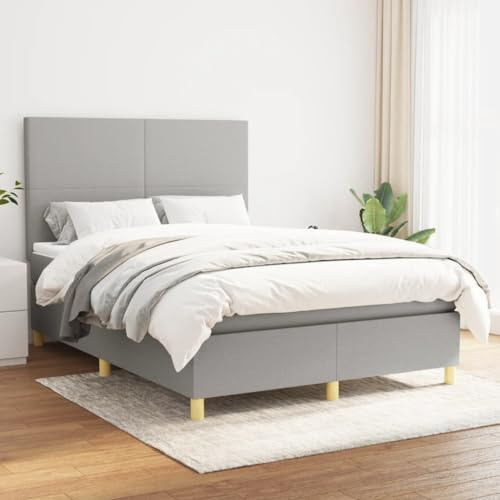 CKioict Palettenbett Modernes Bettgestell Jugendbett Boxspringbett mit Matratze Hellgrau 140x200 cm StoffGeeignet für Arbeitszimmer, Wohnzimmer, Hotel