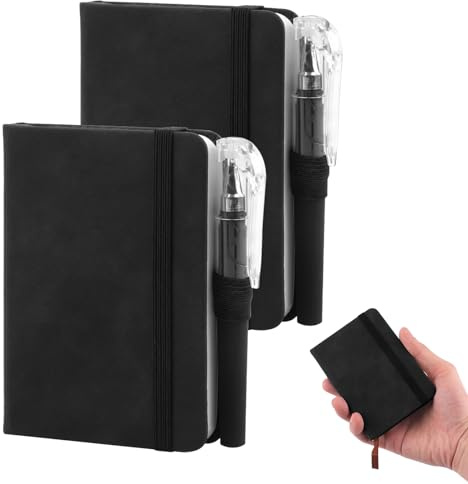 Hopton 2er-Pack Taschen-Notizbuch mit 2 Stiften, 200 Seiten, blanko, A7-Notizbuch, Leder-Mini-Notizblock mit Gummiband und Lesezeichen, tragbarer kleiner Notizblock für Büro, Schule, Schreiben von