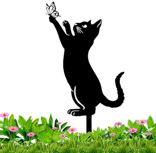 Estaca de para jardín, estatuas de jardín de metal al aire libre, estacas de animales, decoración de césped al aire libre, silueta de gato, artesanía fina para la familia, suministros de