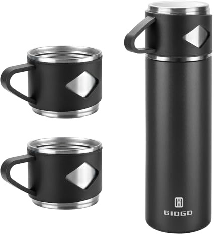 Vacuum Insulated Flask 700ml/23.6oz Stainless Steel Thermo Bottle with Cup for Coffee Water Hot and Cold Drink Flasks.(Black,Set)