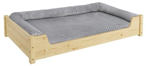 Erst-Holz Hundebett für große Hunde 100x60 Kiefer Tierbett V-30-32-K-100x60, Ausstattung:mit Rollrost. Polster und Matratze