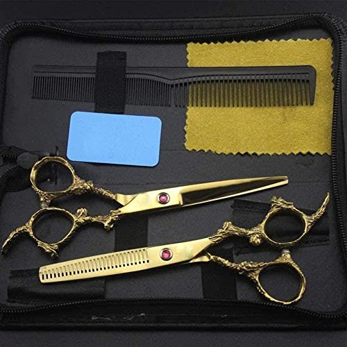 Professionelles Friseurscheren-Set, Friseurschere aus Edelstahl zum Effilierscheren-Set, Rasiermesser-Set, Stiletto-Kamm-Etui, Haarschere, Gold, 6 Zoll, Set-Pink-Gold