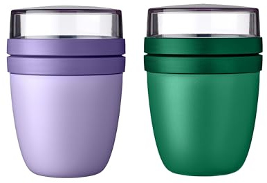Mepal | Lunchpot Ellipse Mixed Mini | Vivid Lilac + Vivid Green | Müslibecher to go | Unterteilung für Joghurt & Müsli | 300 ml + 120 ml | Geeignet für Gefrierschrank, Mikrowelle & Spülmaschine