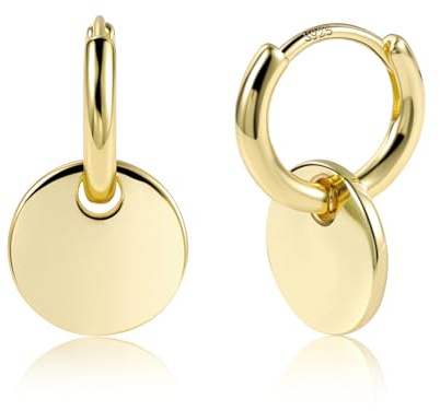 14K Gold Ohrringe Hängend Damen Geometrische Runde Anhänger Creolen Ohrring