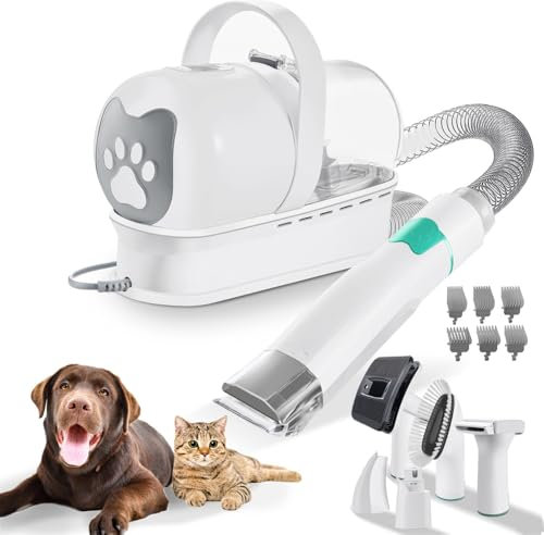 Tosatrice per cani con aspirapolvere – 7 in 1 aspirapolvere per peli di animali domestici, trimmer per la cura degli animali domestici con aspirazione 13000 Pa, diversi strumenti per la cura di cani e