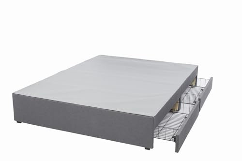 Panana Platform Bed Frame with/without Storage Drawers & Height Headboard, Grey Linen Fabric Divan Bed, Mattress Foundation with Metal Slats (5FT King, No Headboard, 2 Side Drawers)