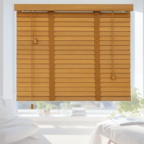 50mm Slats Wooden Venetian Blinds Horizontal Window Blinds Custom Size W 25~160cm × H 60~280cm Darkening Shades Cordless Venetian Blind for Homes, Offices, Schools, Hotels(Khaki)