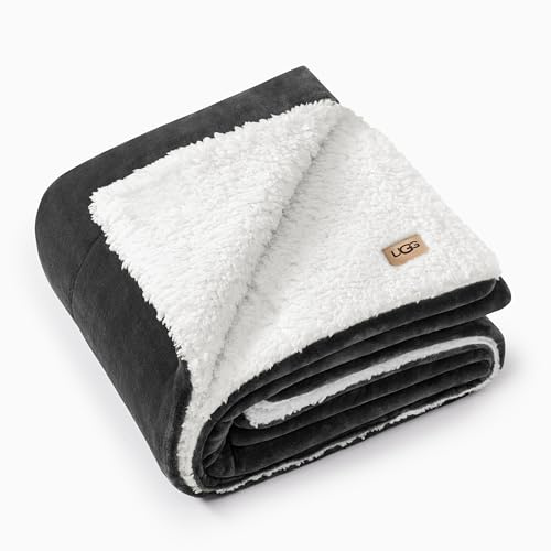 UGG Nita Throw Blanket for Bed, Soft Reversible Plush Throw for Couch and Living Room, Cozy Fluffy Blanket, Washable Bedding, Home Decor, 50-inch x 70-inch, Charcoal Grey