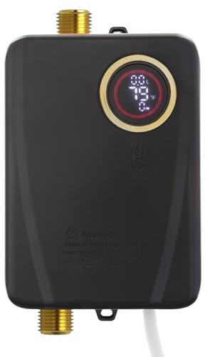 Elektrische Durchlauferhitzer 3,5KW 220V Elektrische Warmwasserbereiter Durchlauferhitzer mit LED Temperaturanzeige und Duschkopf Mini Elektro Warmwasser Durchlauferhitzer (Schwarz)
