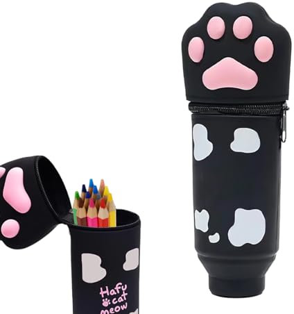 DEZP 1 Stück Kawaii Pencil Case 2 In 1 Soft Silicone Federmäppchen 18.5 * 6.5Cm, Multifunktions Theme Pen Holder Zipper Colored Pencils Marker, stifte mäppchen Für Legami Pens(Katzenpfote，C)