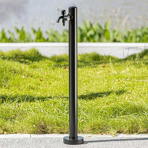 RTTZBOZ Zylindrische Wassersäule für Den Garten Aus Edelstahl für den Außenbereich, Wasserspender mit Doppelauslasshahn, Zum Bewässern und Waschen(95cm/37in)