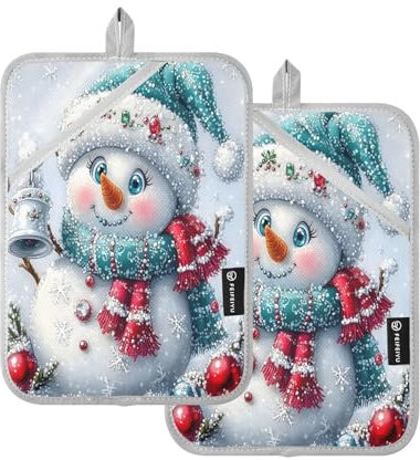 Juego de 2 soportes para ollas de bolas de muñeco de nieve, de algodón, resistentes al calor, almohadillas calientes para cocina, hornear, barbacoa, 7 x 10 pulgadas