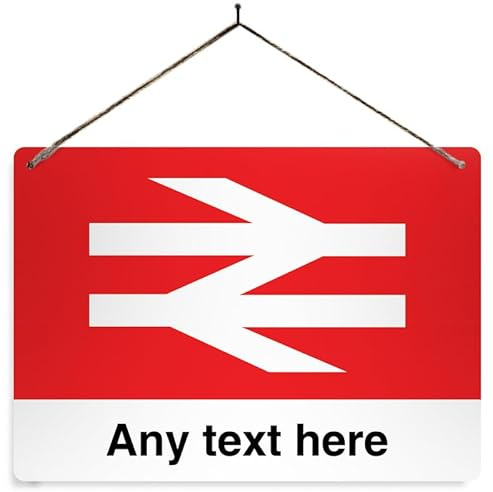 Personalised Railway Station - Clean Look. Large metal sign with 2 holes and twine. Any name train platform steam locomotive