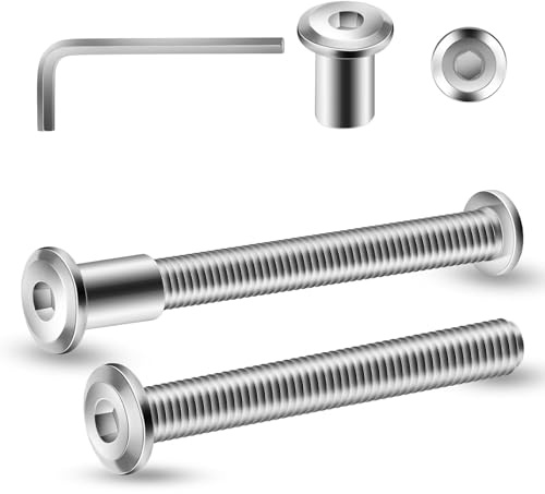 10 viti di collegamento M6 x 65 mm, 10 viti per mobili e 10 dadi a manicotto, connettore per armadi in acciaio inossidabile A2 V2A, connettore per mobili con chiave esagonale interna per tronchi