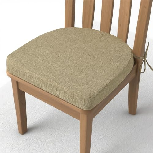 AddGrace Stuhlkissen für Esszimmerstühle 43 * 40 * 5 cm Beige 1 Stück | Rutschfeste, U-förmige Sitzkissen, mit Bändern, abnehmbarer Bezug, verdickte Schaumstoff Sitzpolster, für Küche, Esszimmer