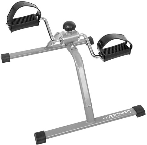 Techfit Mini Vélo d'appartement – Appareil Fitness Compact 55x40x25 cm, Pédalier Réglable Bras/Jambes, Résistance Manuel, Antidérapant, Portable, Rééducation Maison/Bureau, Gris
