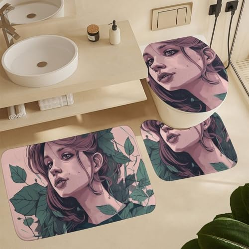 Alfombra De Baño De 3 Piezas Hojas Juego De Alfombrillas De Baño Moda Durable Alfombras De Cama, para Cocina, Dormitorio, Bathroom