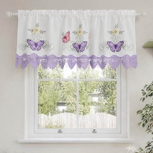 Molaxhome Beautiful Dazzling Embroidered Window Valance for Kitchen Decor | Rod Pocket,Valance Tiers,Curtain Valances for Living Room,Home Decor,Lilac,W52x18L Inch