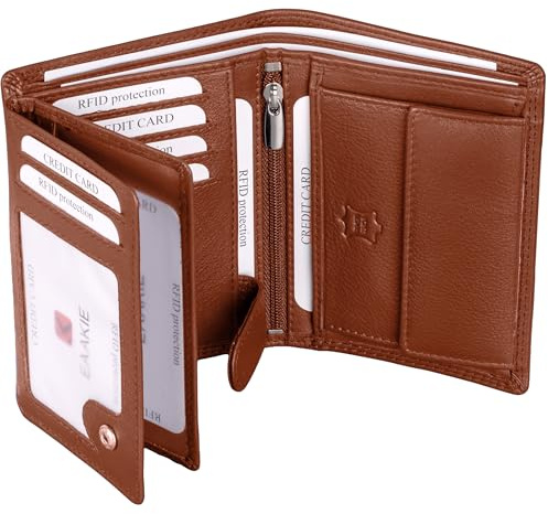 EAAKIE Herren Geldbörse aus Echtleder, Nappa Leder Portemonnaie Hochformat mit RFID Schutz, großes Münzfach, 10 Kartenfächern, edle Geschenkbox – Leder Geldbeutel, Brieftasche, Portmonee (Cognac)
