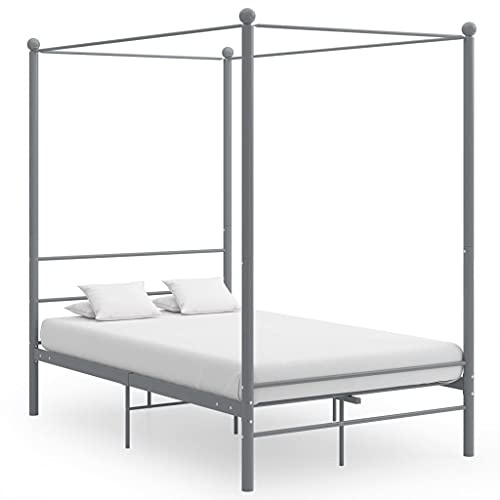 Qnhdfrt Himmelbett Grau Metall 140x200 cm Elegantes Bettgestell mit Pulverbeschichtung für zusätzliche Privatsphäre und robusten Lattenrost