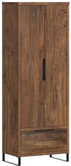Woodkings Kleiderschrank Sydney | Holzschrank 65x180x41cm Holz rustikal Pinie braun | Schrank für Schlafzimmer Flur Garderobe | Schmal mit Kleiderstange Schublade Ablagefach
