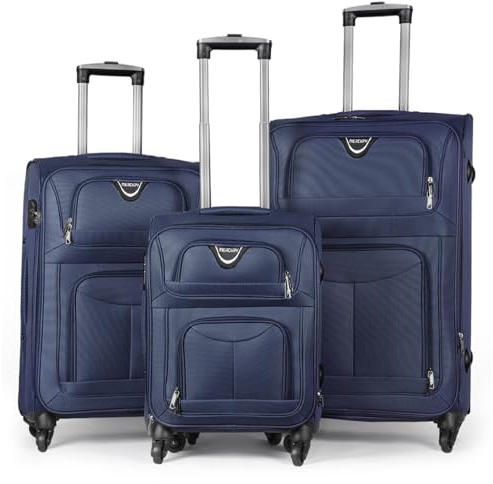 MERCURY TEXTIL - Juego de Maletas 3pcs de Tela (Azul Marino)