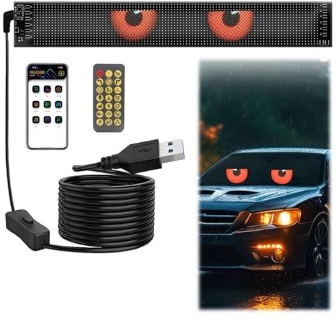 LED Augen für Lkw Auto, Programmierbar Devil Eyes mit APP-Steuerung,Bluetooth USB 5V und Fernbedienung, Personalisiert Leuchtschild für LKW,Auto,Party,Billboard,Text,Graffiti (16×96 Pixel(595x120mm))