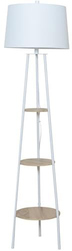 wilko Evie Tripod Floor Lamp with Shelves, White, 40 x 155 x 40cm