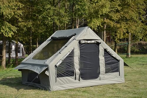 Aufblasbares Zelt 4-6 Personen mit Zeltofenanschluss – 5 Min. Schnellaufbau, wasserdicht 3000 mm Wassersäule & UV50+ – Großes Luftzelt für Camping, Garten & Festival