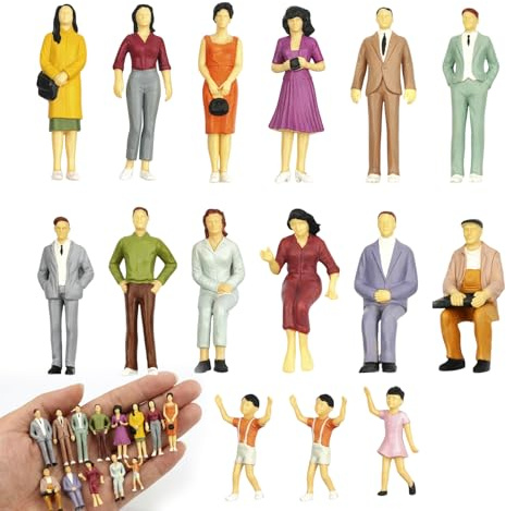 GvRfniT Miniatur Menschen, 15 Stück Mini Figuren für Modellbau und DIY Projekte, 1:25 Maßstab Miniatur Figuren mit Realistischen Posen, Kleine Figuren für Architekturmodelle und Fotografie (1:25)
