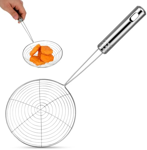 Toyvian Colador de Cocina de Acero Inoxidable con Malla Fina y Mango Resistente, Espumadera Araña para Freír y Cocinar con Gran Capacidad, Adecuado para Uso en Cocina