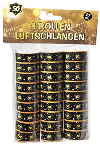 Udo Schmidt 13007 - Luftschlangen - 3 Rollen je 9 Stk. - schwarz/gold - Zahl: 50